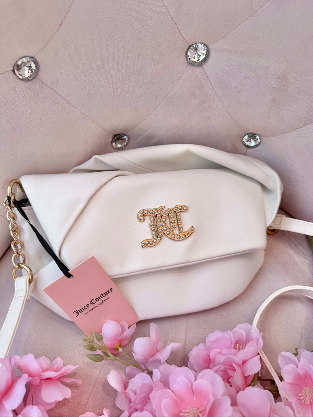 Juicy Couture Cream Quilted Crossbody with Gold JC Logo